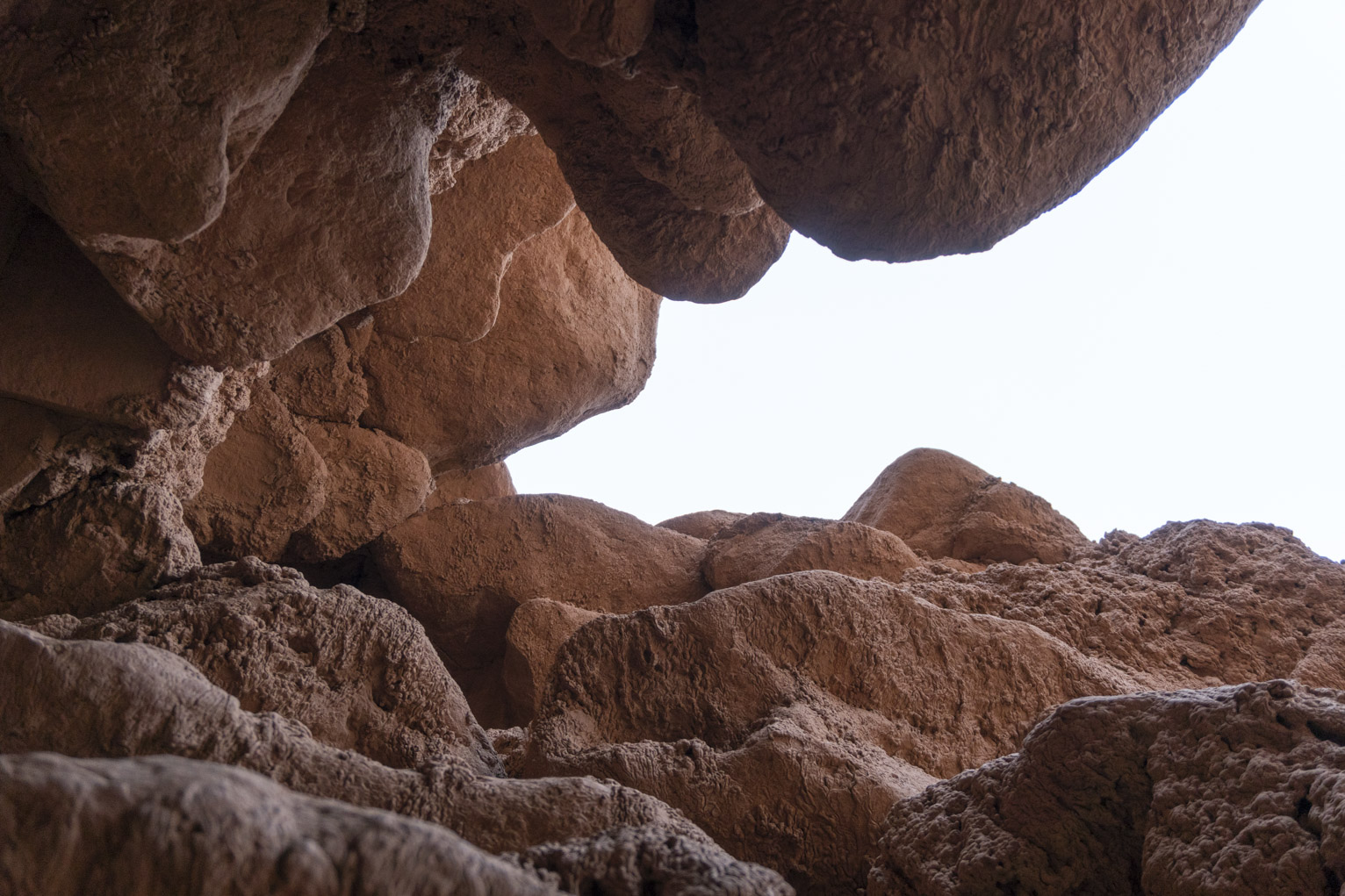 Goblin rocks like solidified mud viewed up from below